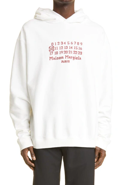 Shop Maison Margiela Numbers Embroidered Cotton Hoodie In Off White