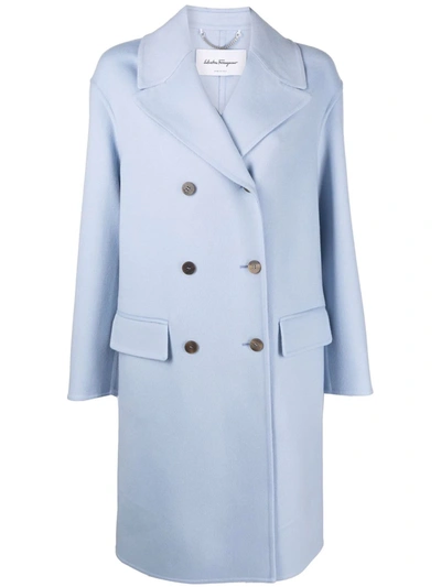 Shop Ferragamo Double-breasted Coat In Blue