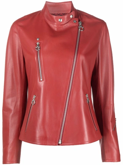 Ferragamo High-neck Leather Jacket In Red