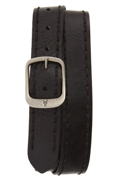 Shop Frye Stitched Edge Leather Belt In Black