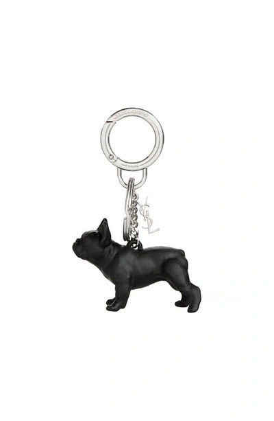 Shop Saint Laurent Dog Key Chain In Black Silver