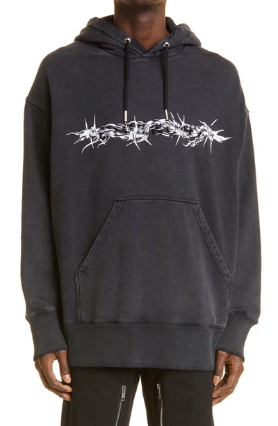 Shop Givenchy Raised Logo Barbed Wire Graphic Hoodie In Black