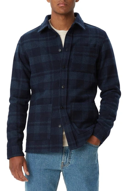 Shop Les Deux Jasper Check Wool Blend Shirt Jacket In 460460-dark Navy