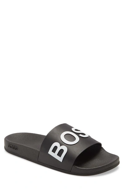 Shop Hugo Boss Bay Slide Sandal In Beige Print