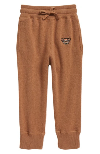Shop Burberry Thomas Bear Embroidered Cashmere Sweater Joggers In Dark Sand