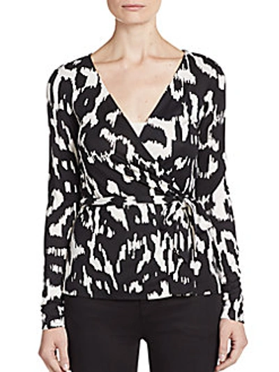Diane Von Furstenberg Behati Silk Abstract Wrap Top In Black-white
