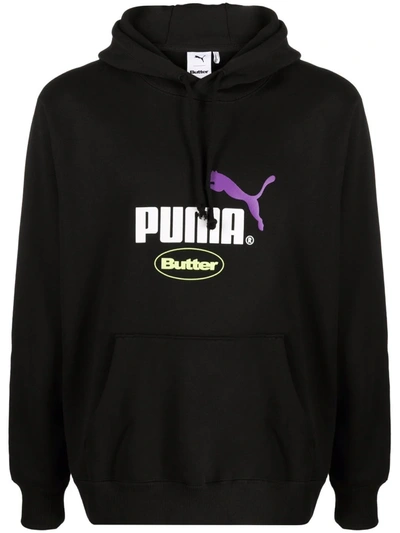 Shop Puma Butter -print Pullover Hoodie In Black