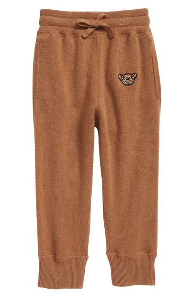 Shop Burberry Kids' Thomas Bear Embroidered Cashmere Sweater Joggers In Dark Sand