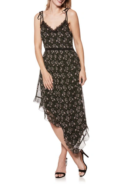Shop Paige Maxima Floral Asymmetrical Silk Dress In Storm Cloud Floral