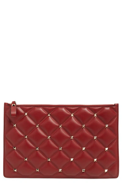 Shop Valentino Large Candystud Leather Pouch In Rubino