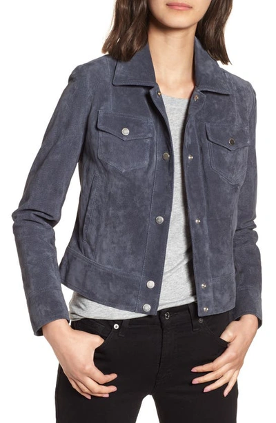 Shop Andrew Marc Tumbled Suede Trucker Jacket In Storm Blue