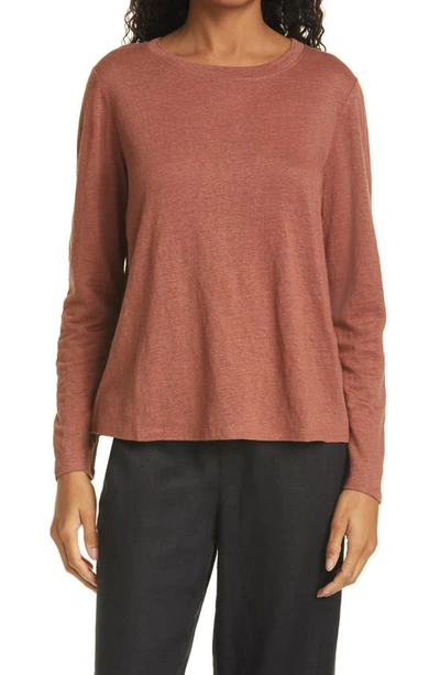 Shop Eileen Fisher Organic Linen Long Sleeve T-shirt In Clay