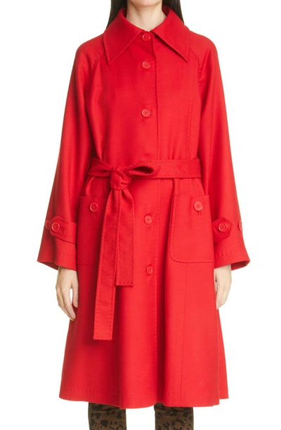 Shop Dolce & Gabbana Double Wool Crepe Belted Coat In Red