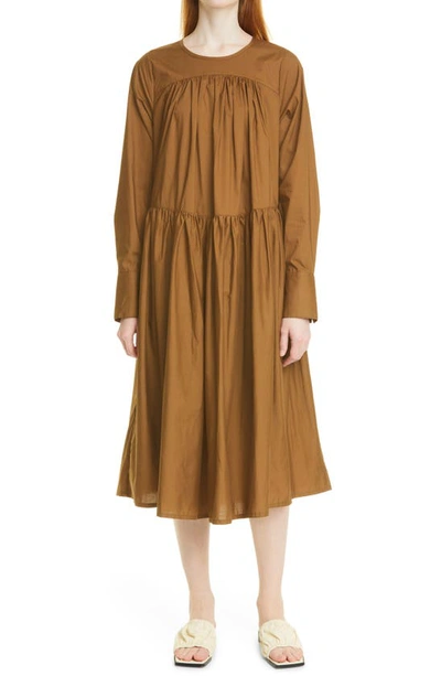 Shop Birgitte Herskind Paloma Long Sleeve Organic Cotton Dress In Deep Sand