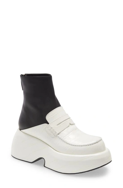 Shop Loewe Wedge Loafer Boot In Soft White/ Black