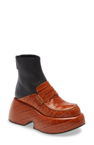 Shop Loewe Wedge Loafer Boot In Tan/ Black