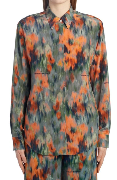 Shop Off-white Chine Floral Print Silk Blouse In Multicolor