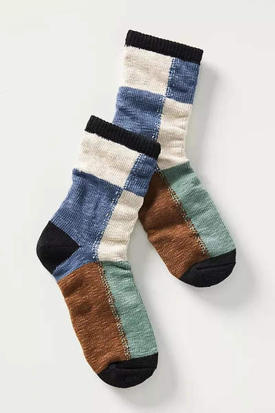 Shop Hansel From Basel Patchwork Crew Socks In Blue