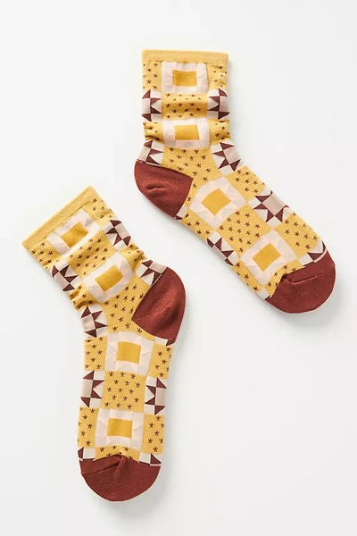 Shop Hansel From Basel Quilt Crew Socks In Yellow