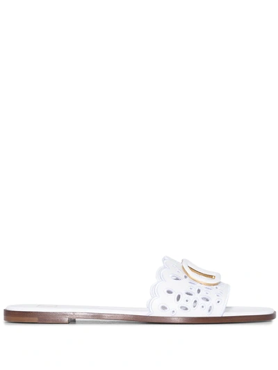 Shop Valentino Vlogo Broderie-anglaise Slip-on Sandals In White