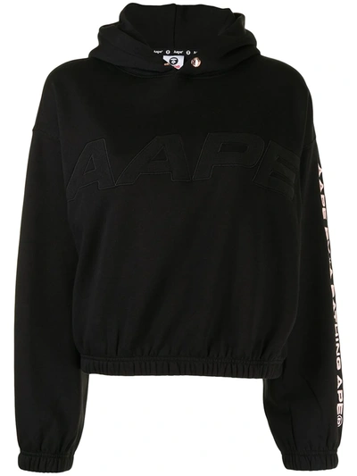Shop Aape By A Bathing Ape Embroidered-logo Elasticated Hoodie In Black