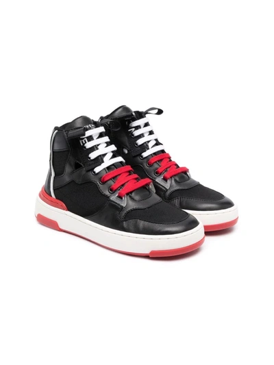 Shop Givenchy Black Kids High Sneakers With Red And White Details In Nero