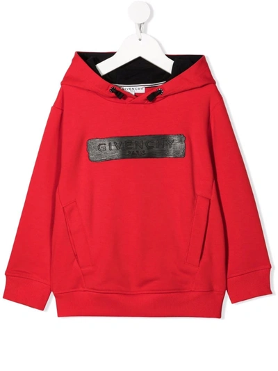Shop Givenchy Red Kids Hoodie Black Logo Application In Rosso