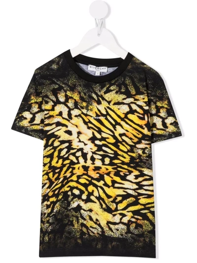 Shop Givenchy Black Kids T-shirt With Animalier Print