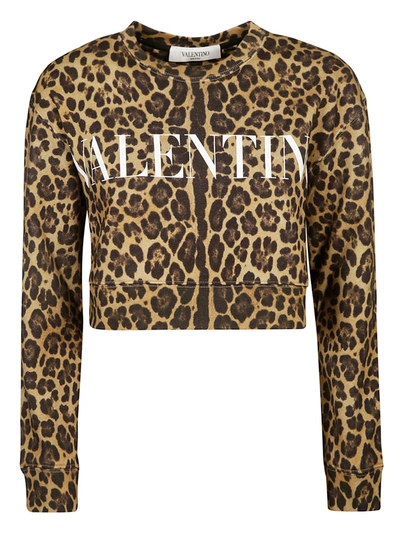 Shop Valentino Cropped Length Logo Print Sweatshirt In Animalier
