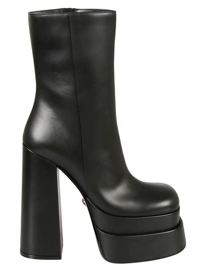 Shop Versace High Block Heel Boots In Black