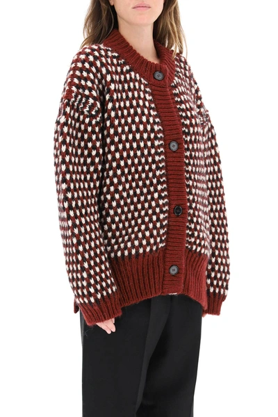Shop Marni Oversized Cardigan With Openings In Red,white,black