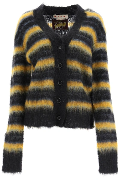 Shop Marni Mohair Cardigan In Black,yellow,blue