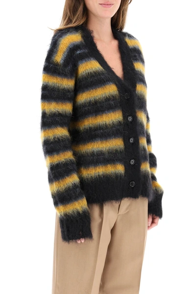 Shop Marni Mohair Cardigan In Black,yellow,blue