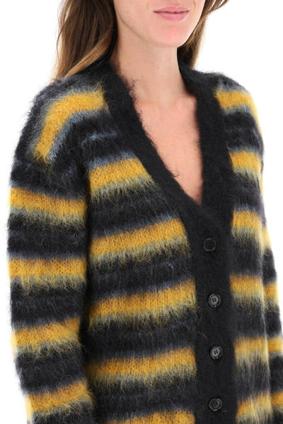 Shop Marni Mohair Cardigan In Black,yellow,blue