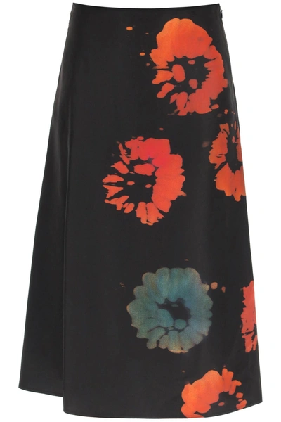 Shop Marni Faille Midi Skirt In Black,red,green