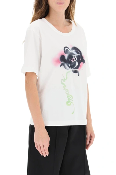 Shop Marni Stencil Flower T-shirt In White,black,pink,green