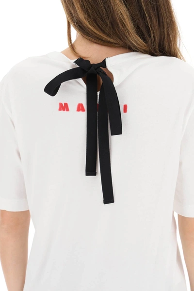 Shop Marni Stencil Flower T-shirt In White,black,pink,green