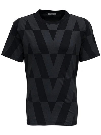 Shop Valentino Macro Optical Black Jersey T-shirt