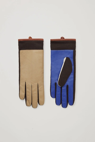 Shop Cos Colour-block Leather Gloves In Blue