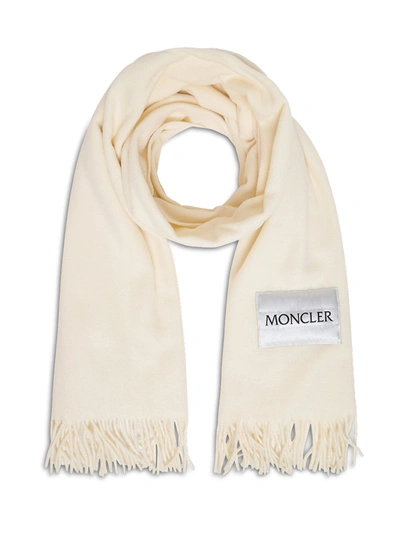 Shop Moncler Ivory Colored Wool Scarf With Logo In White