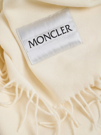 Shop Moncler Ivory Colored Wool Scarf With Logo In White