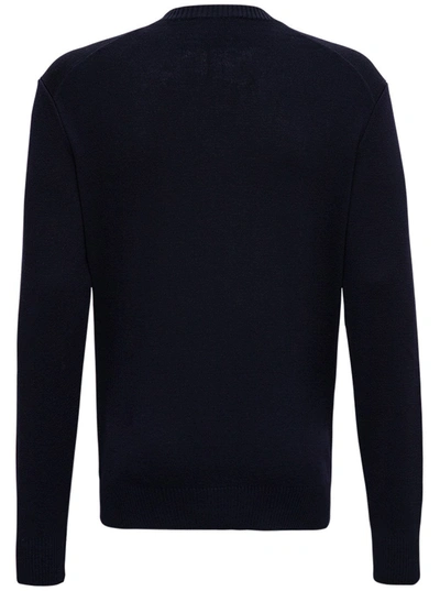 Shop Ami Alexandre Mattiussi Blue Wool Sweater With Logo