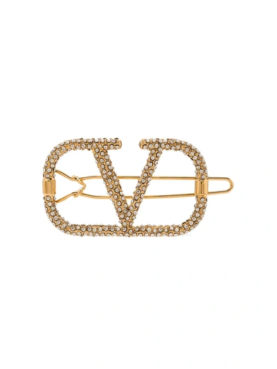 Shop Valentino Crystal-embellished Vlogo Hairclip In Gold
