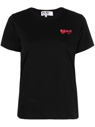Shop Comme Des Garçons Play Double-heart Cotton T-shirt In Black