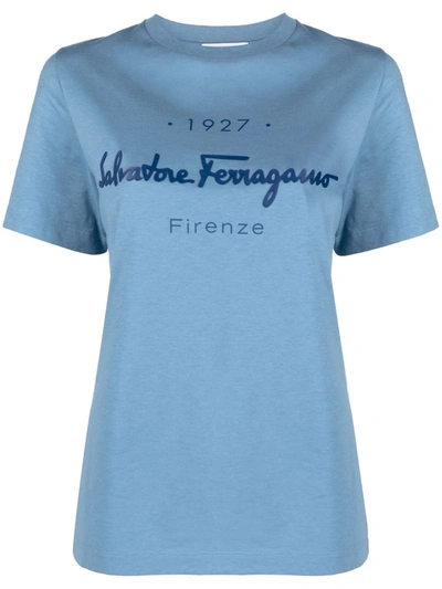 Shop Ferragamo Logo-print T-shirt In Blue