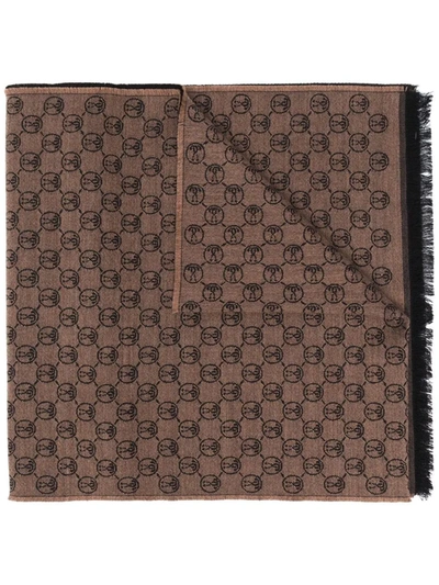 Shop Moschino All-over Logo Print Scarf In Brown