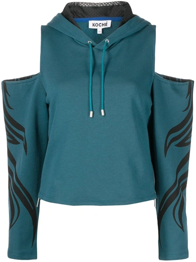 Shop Koché Cold-shoulder Cotton Hoodie In Blue