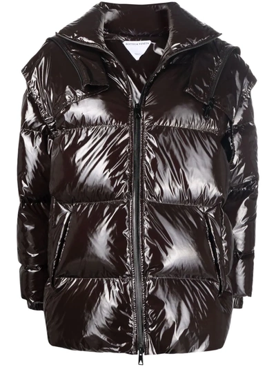 Shop Bottega Veneta High-shine Puffer Jacket In Brown