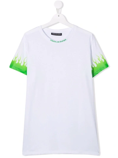 Shop Vision Of Super Teen Flame-print T-shirt In White