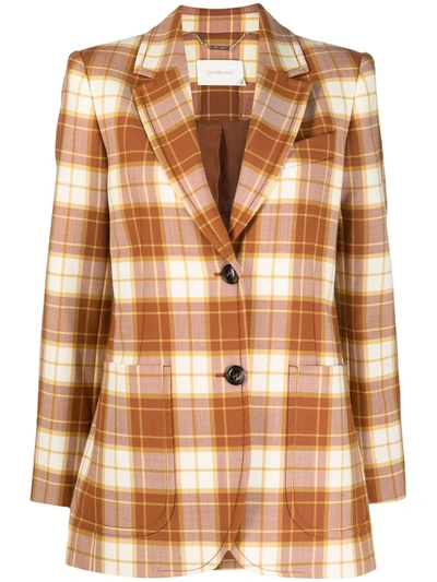 Shop Zimmermann Check-print Blazer Jacket In Brown